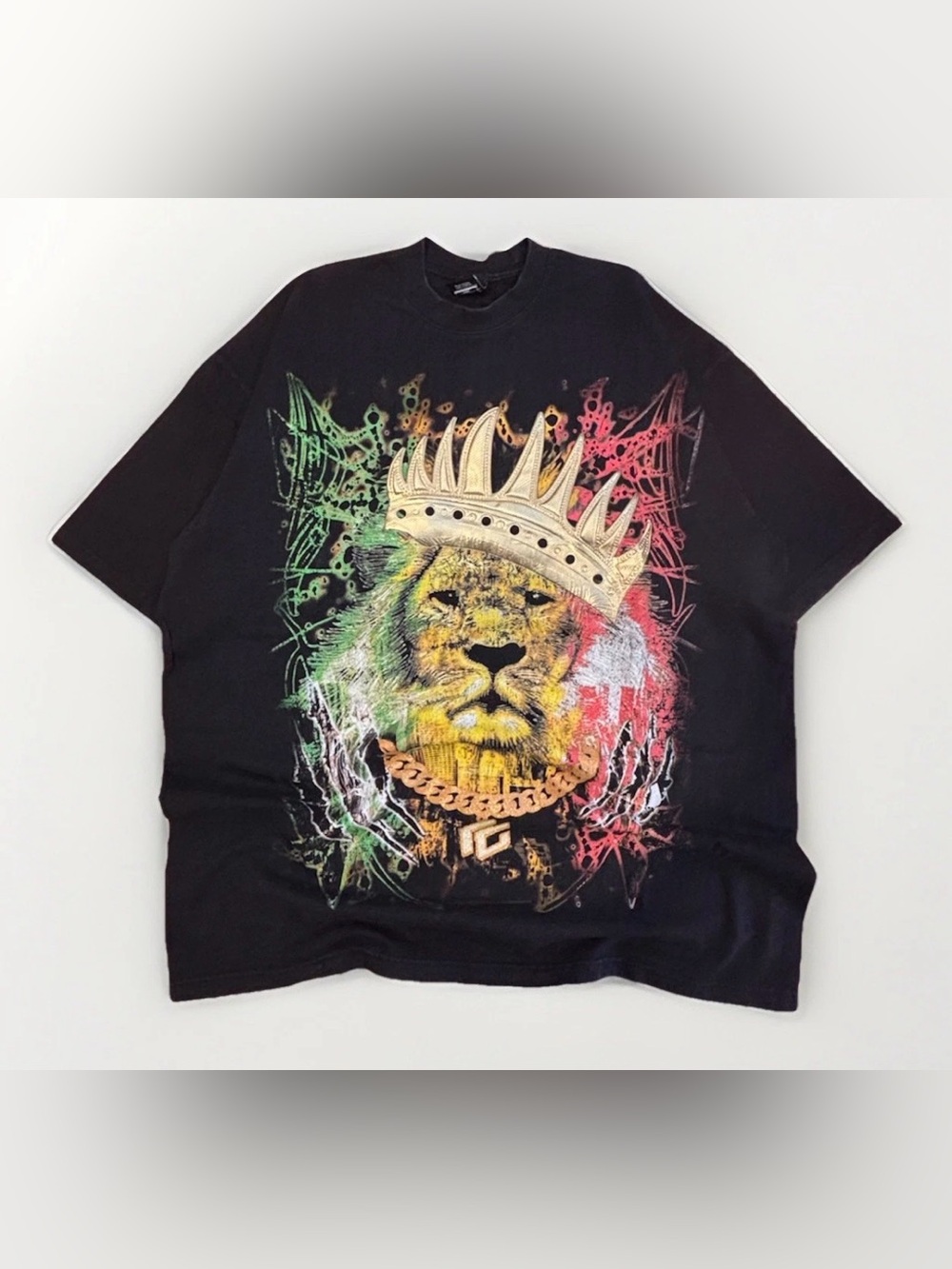 Y2K Fuya T-Shirt Black Lion Of Judah Size 2XL Reggae Rasta Reggae Crown Vintage